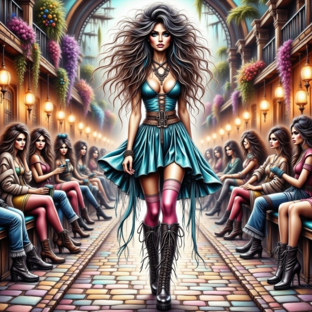 Glamorous Boho Fashion Model Struts Down Catwalk