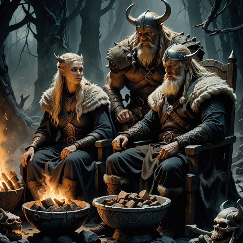 Viking Elder on Bone Throne, Frazetta Style