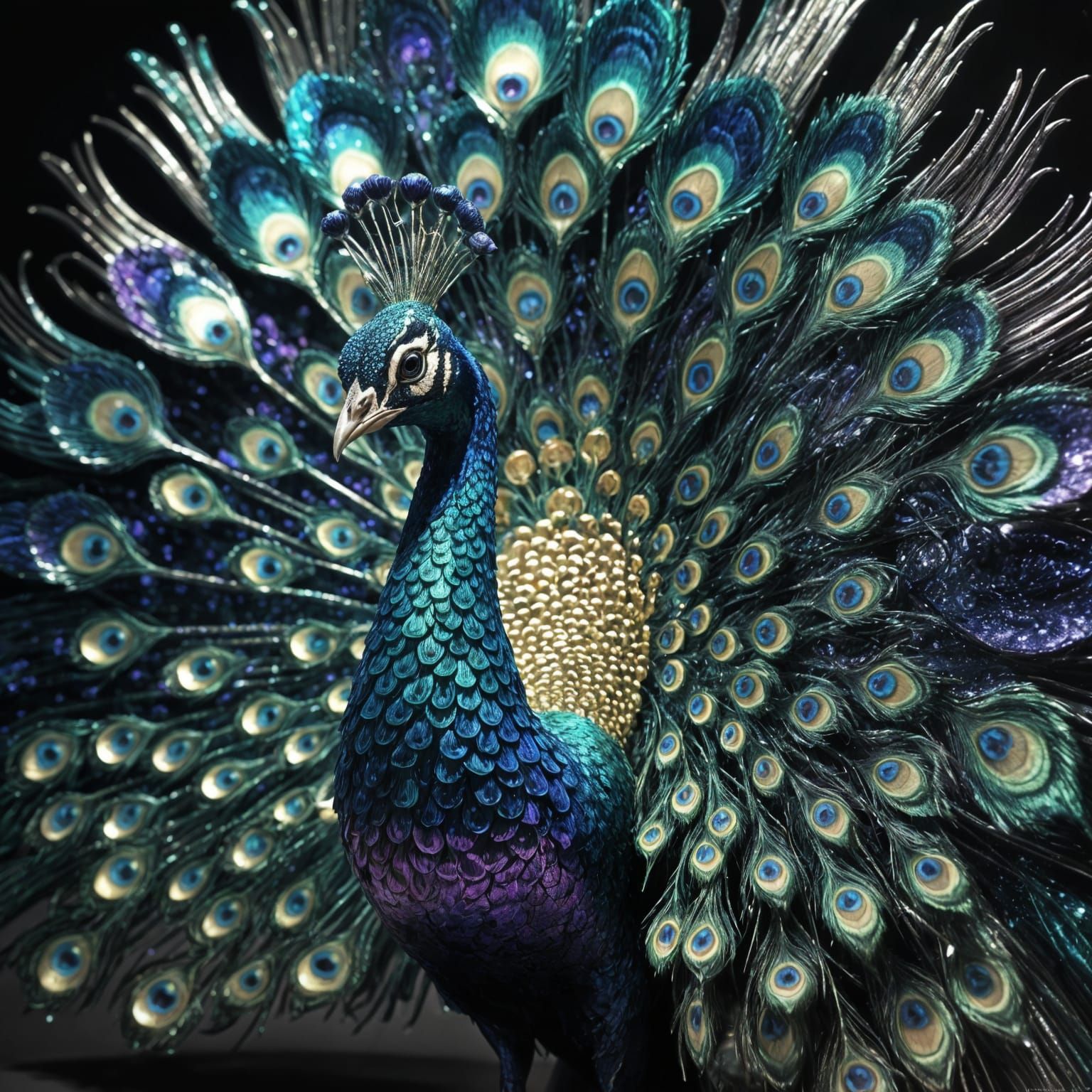 Jewel-Toned Blown Glass Peacock Shimmers