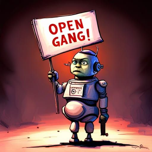 Female Android Robot with Sign, 3D Digital Art