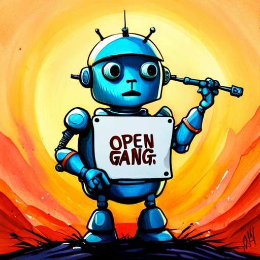 Android Robot with Sign, Pixar Style Digital Art