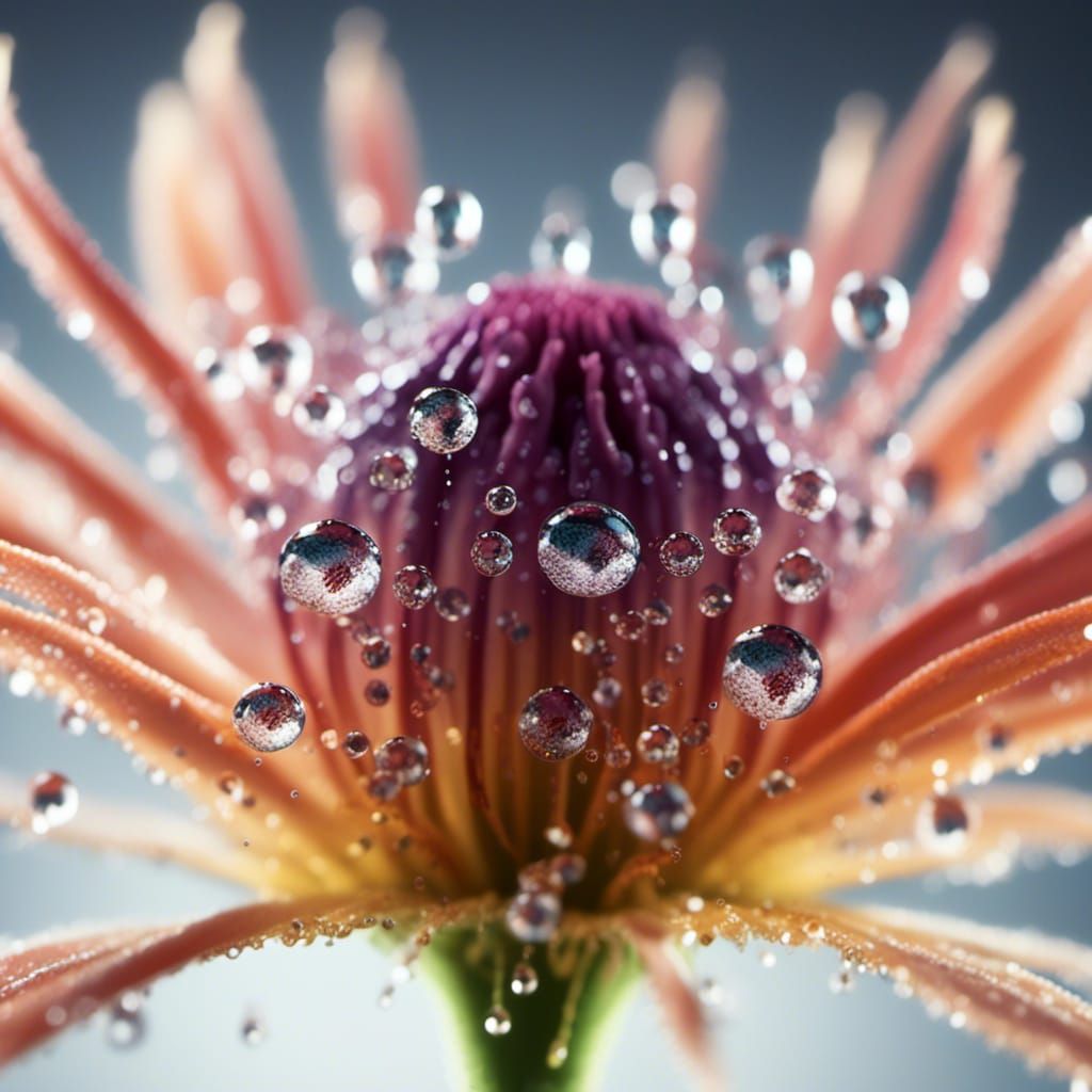 Dewdrops on Flower: Hyperrealistic Cinematic Photography
