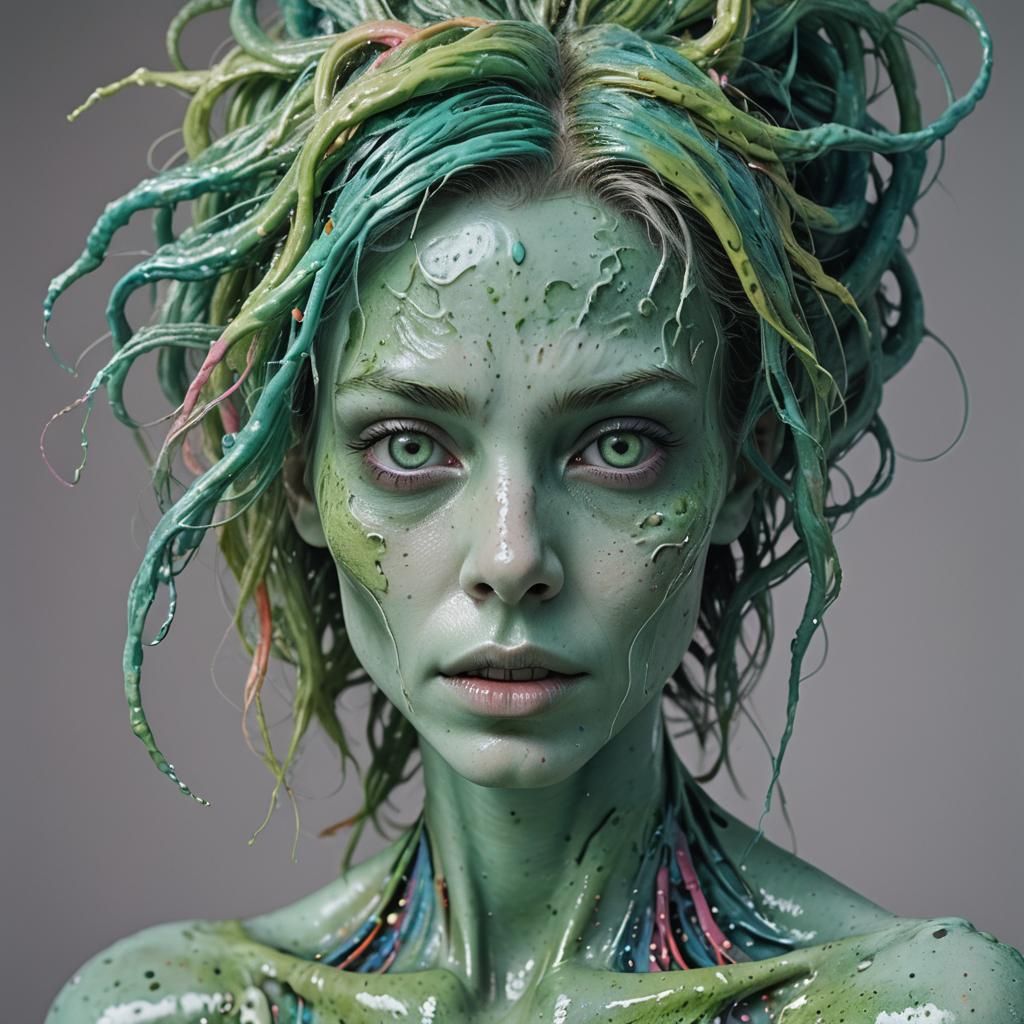 Surreal Alien Beauty with Ink Hair, Digital Art