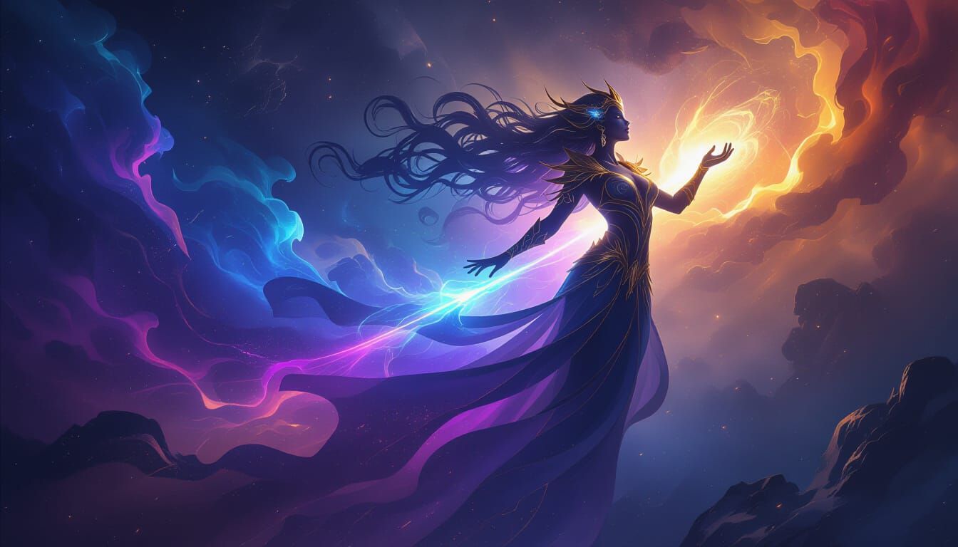 Celestial Being Unleashes Cosmic Energy in Fantasy Art Style