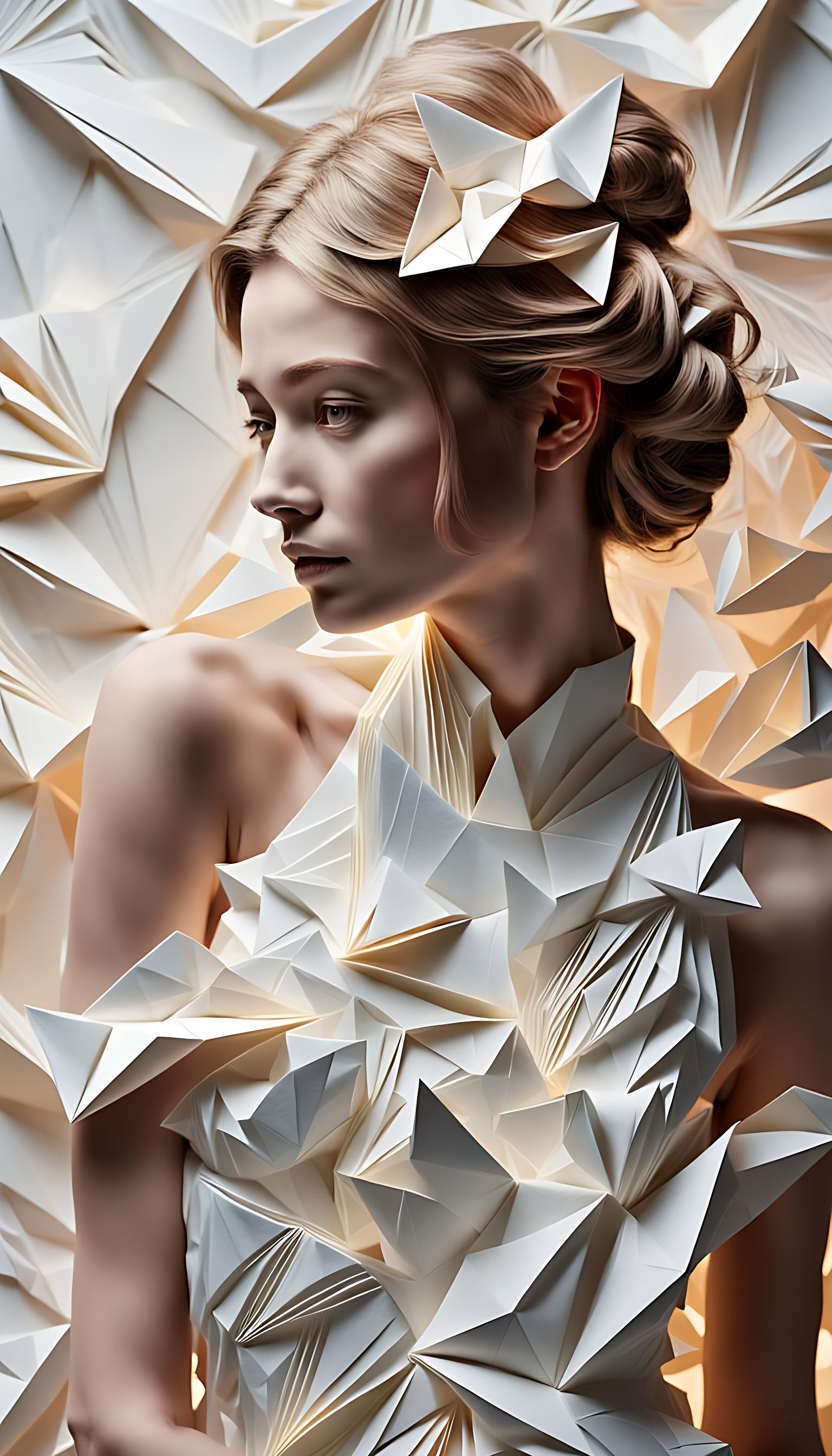 Origami Goddess as 8K Cinematic Art in Fantastical Style