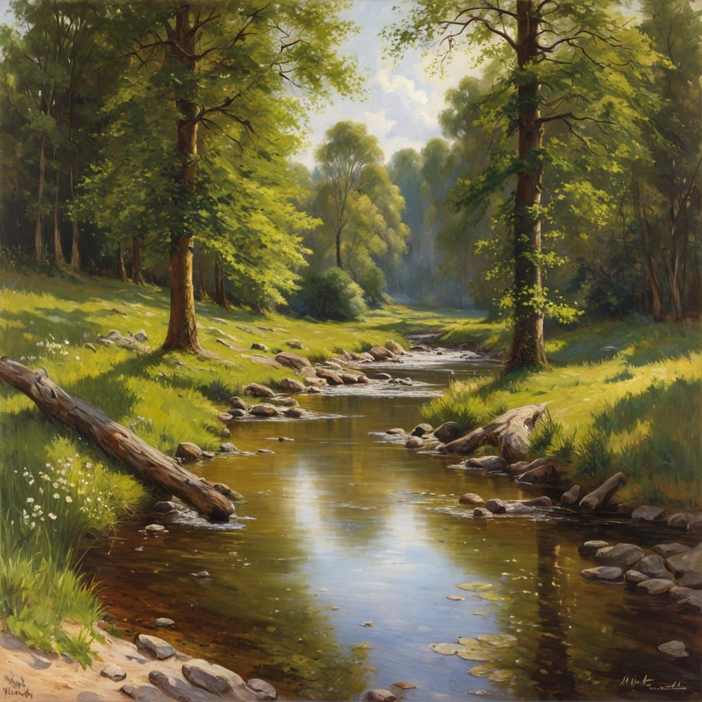 Summer Day by the Forest Stream realism