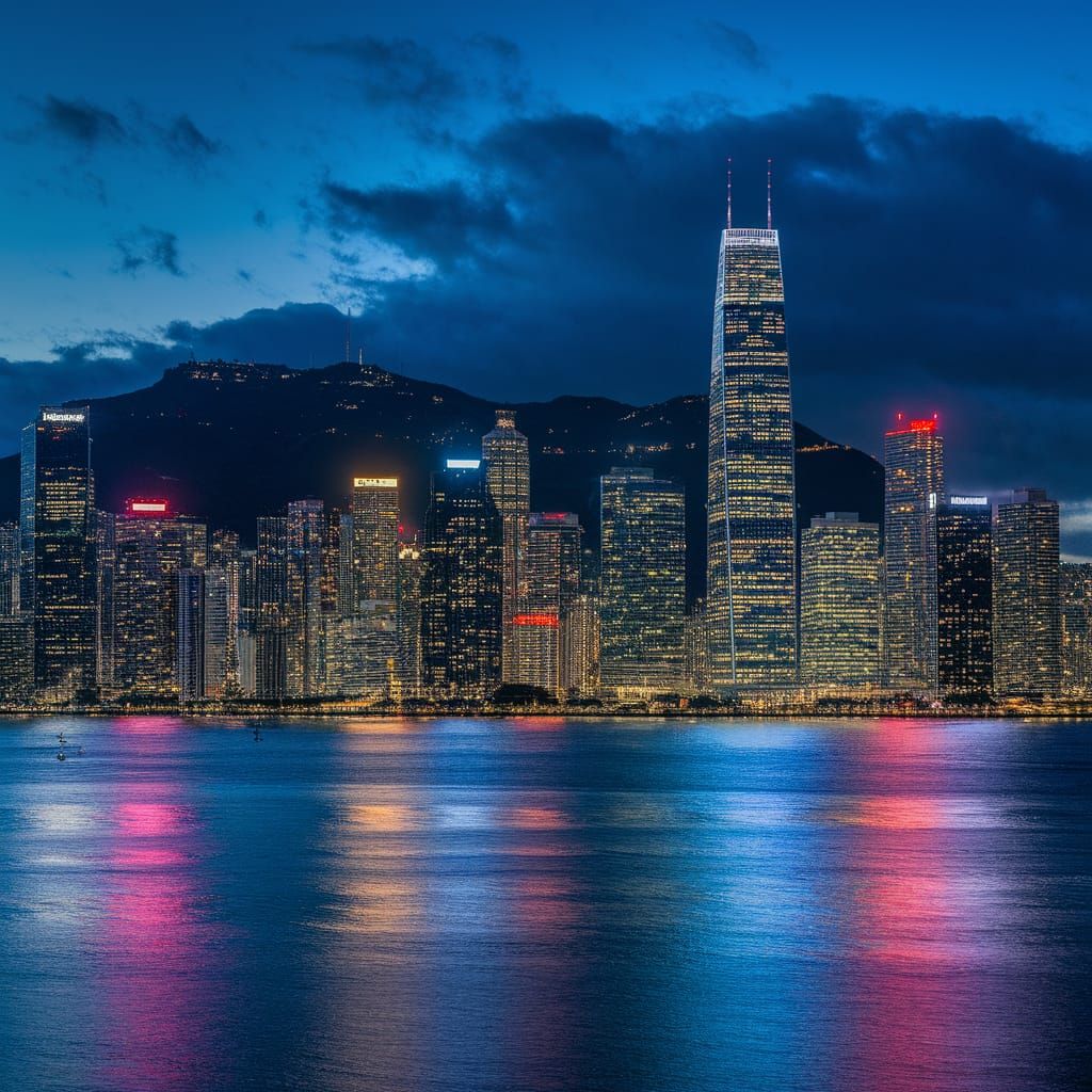 Hyperrealistic Cityscape by the Ocean at Night