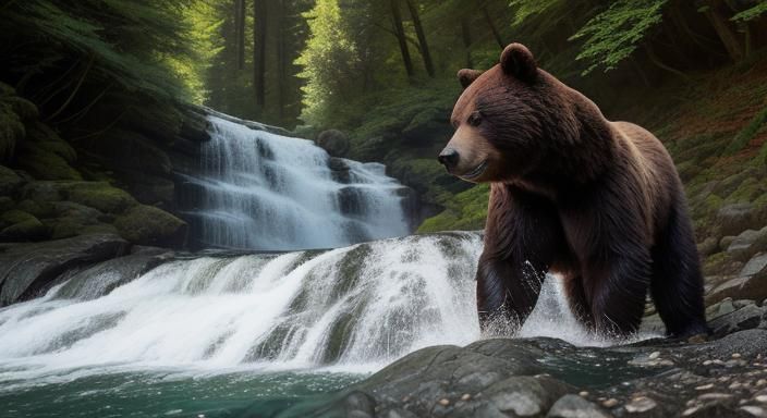 Dramatic Close Up of Bear Hunting Fish