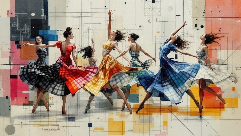 Ethereal Dancers in Cubist Expressionism Style