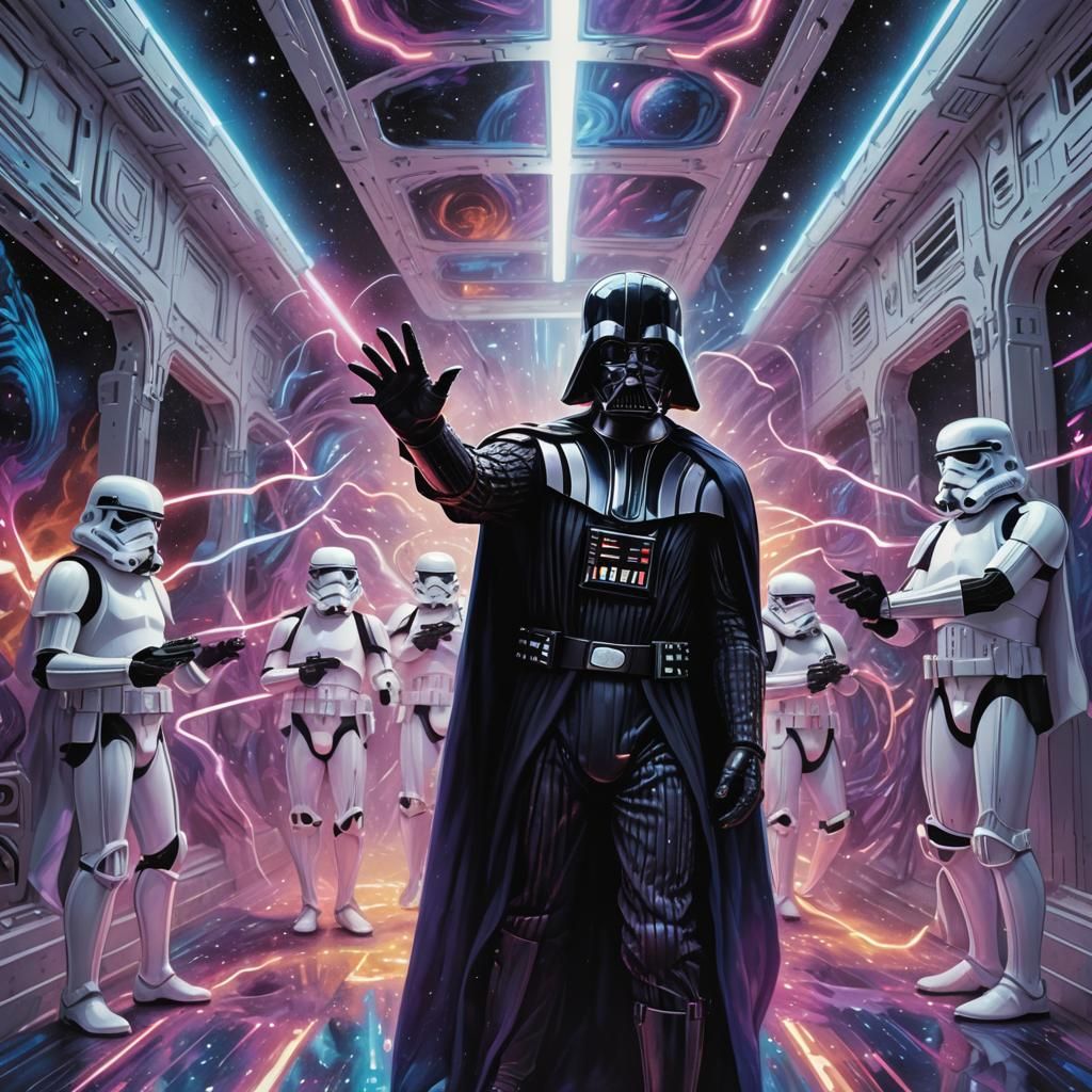 Darth Vader in a white corredor his hand outstretched while ...