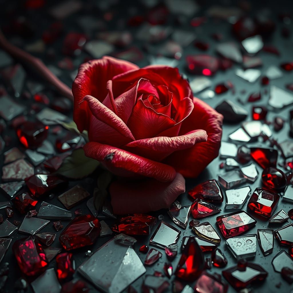 Haunting Rose in Shattered Glass