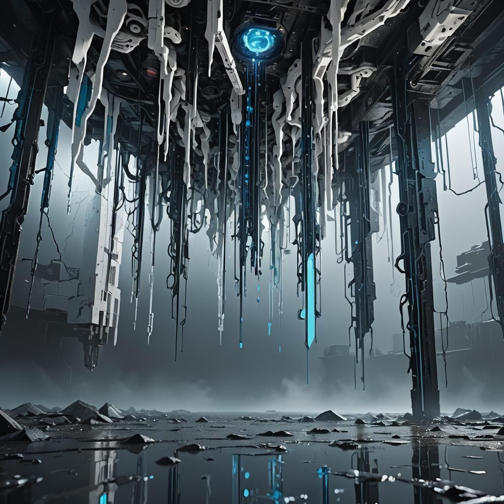 Surreal Sci-Fi Mech with Neon Tie