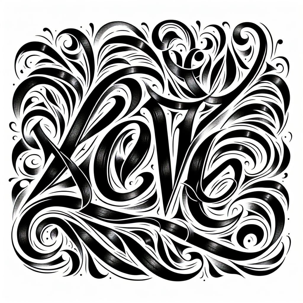 Calligraphic LOVE: An Ornate Interwoven Design