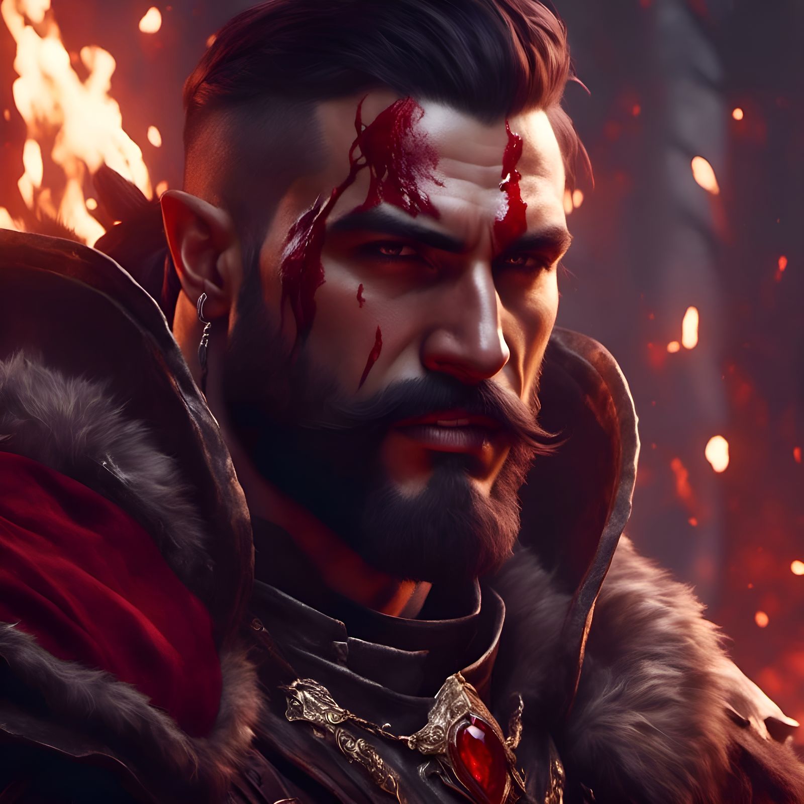 Bloodied Fighter Portrait in Dark Fantasy Style