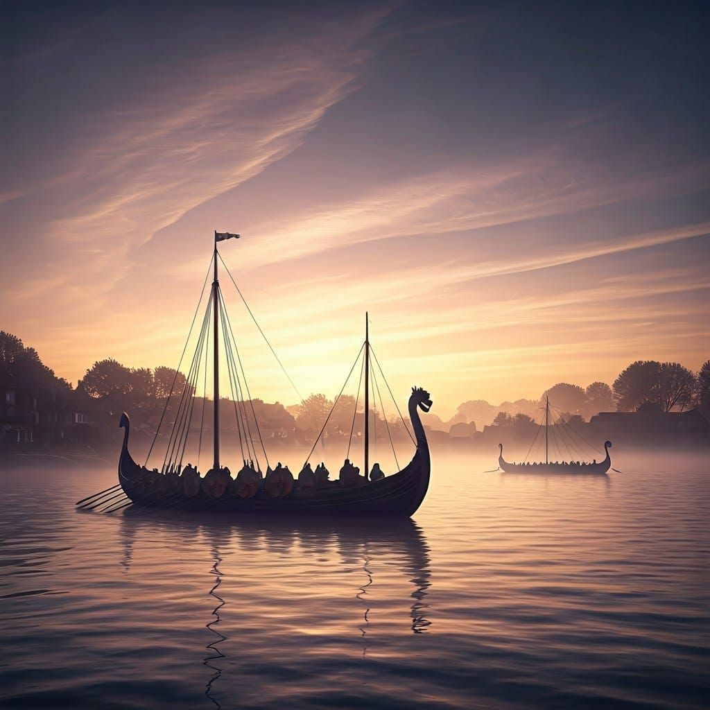 Viking Raid on English Village at Dawn
