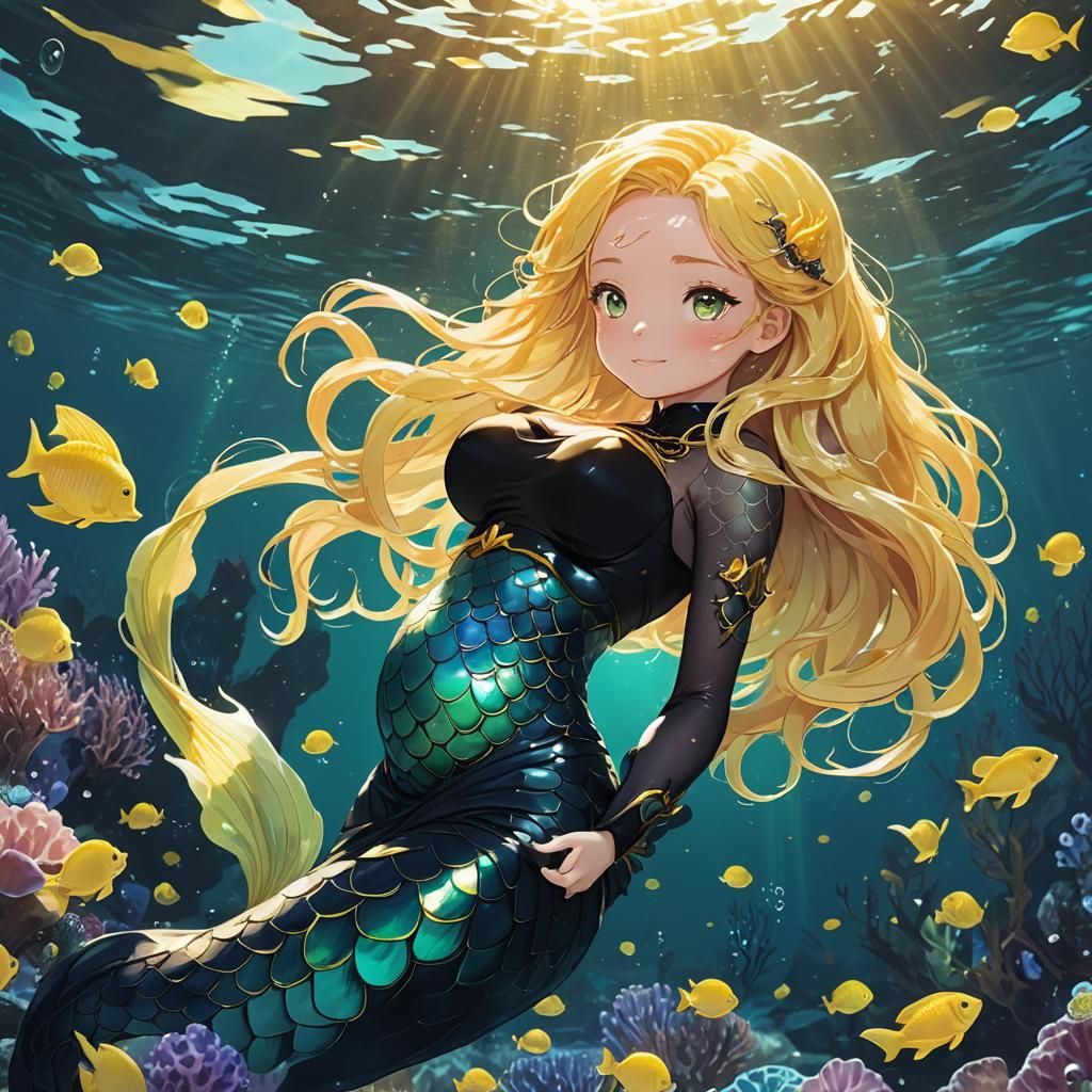 Pregnant Anime Mermaid in Bioluminescent Underwater Scene