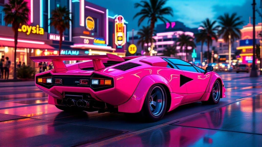 Electric Pink Lamborghini Countach 5000 QV in Retro Futurist...