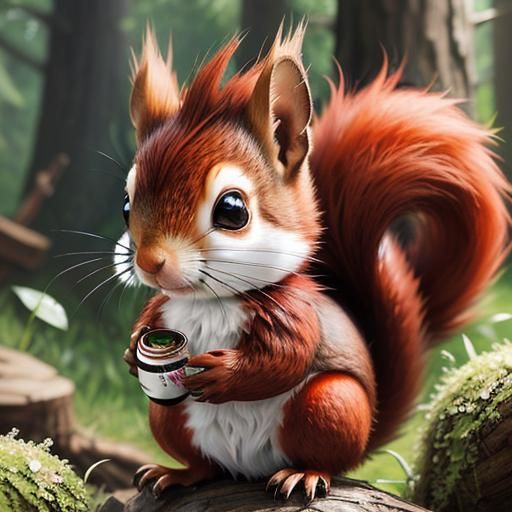 Adorable Red Squirrel with Wool Fur and Mohawk