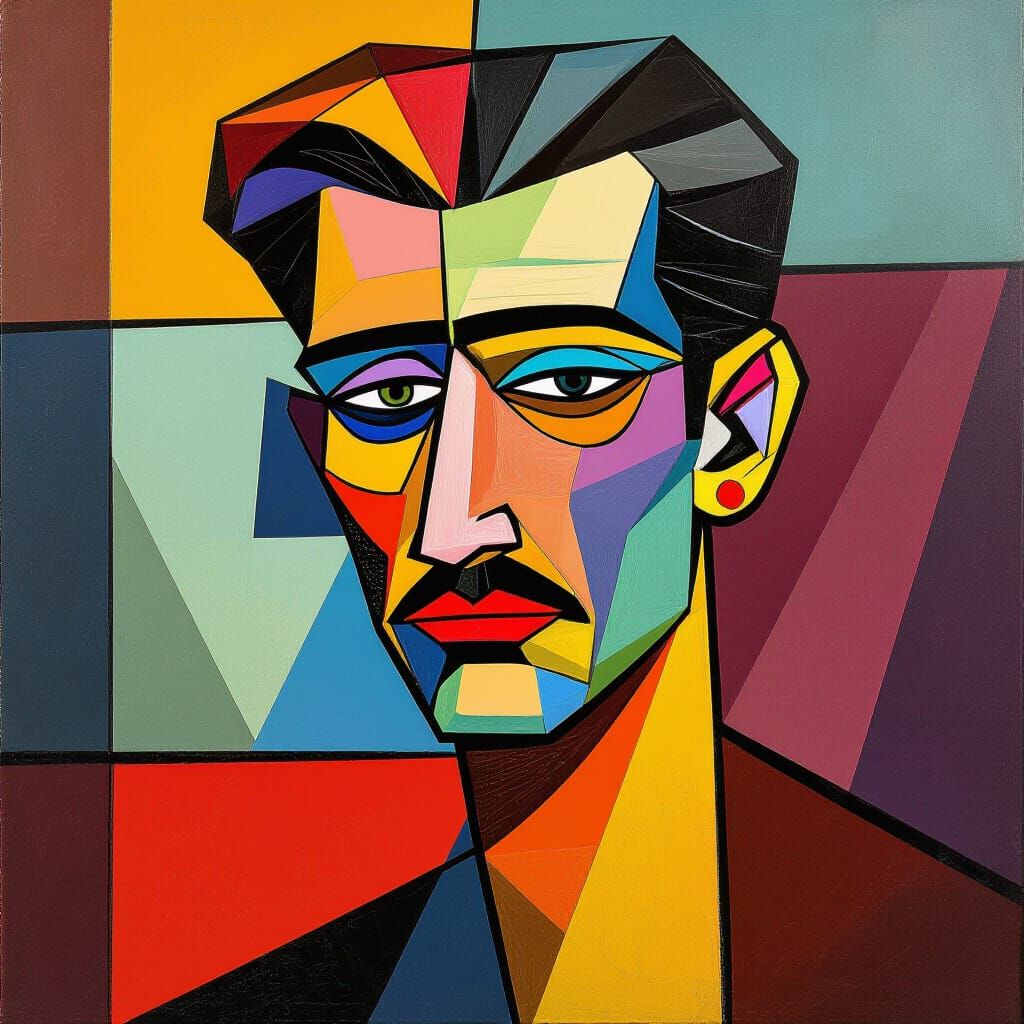 Geometric Shapes in Cubist Art Deco Oil Painting