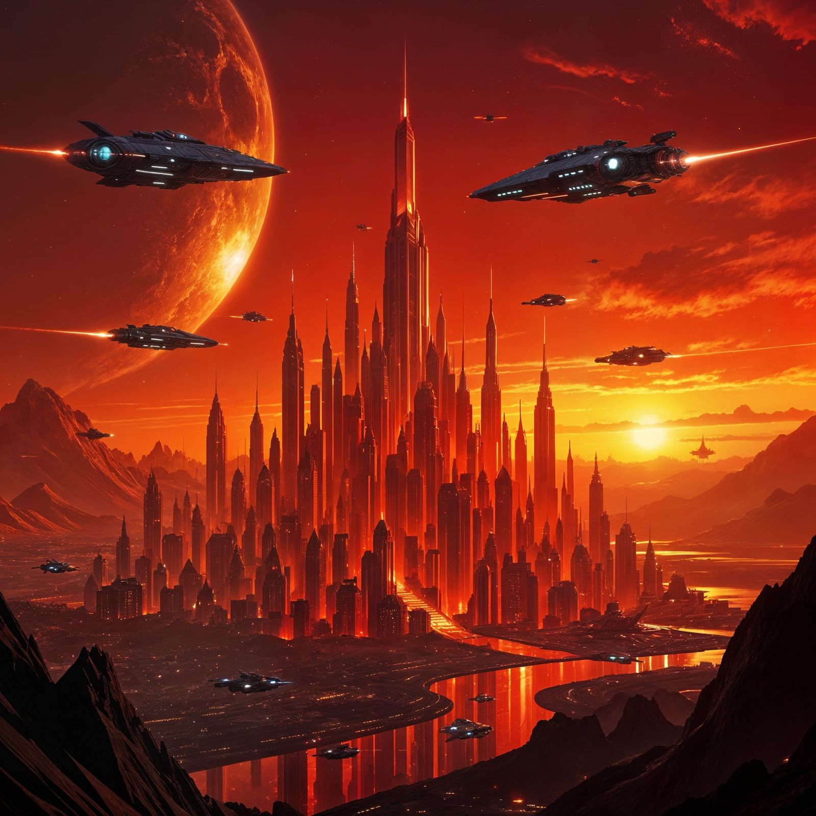 Crystal City on Red Planet: Dark Fantasy Concept Art