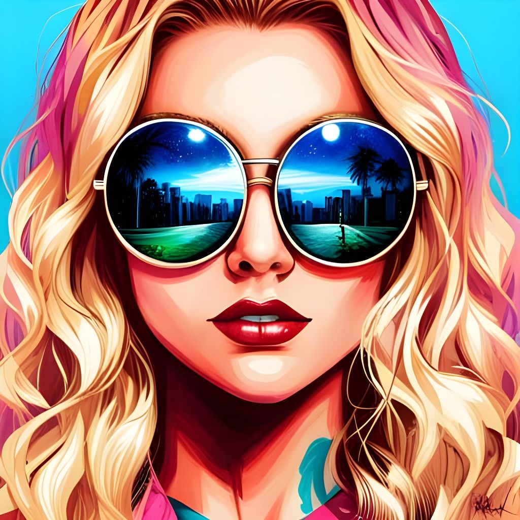 Colorful Graffiti Art of Blonde in Sunglasses