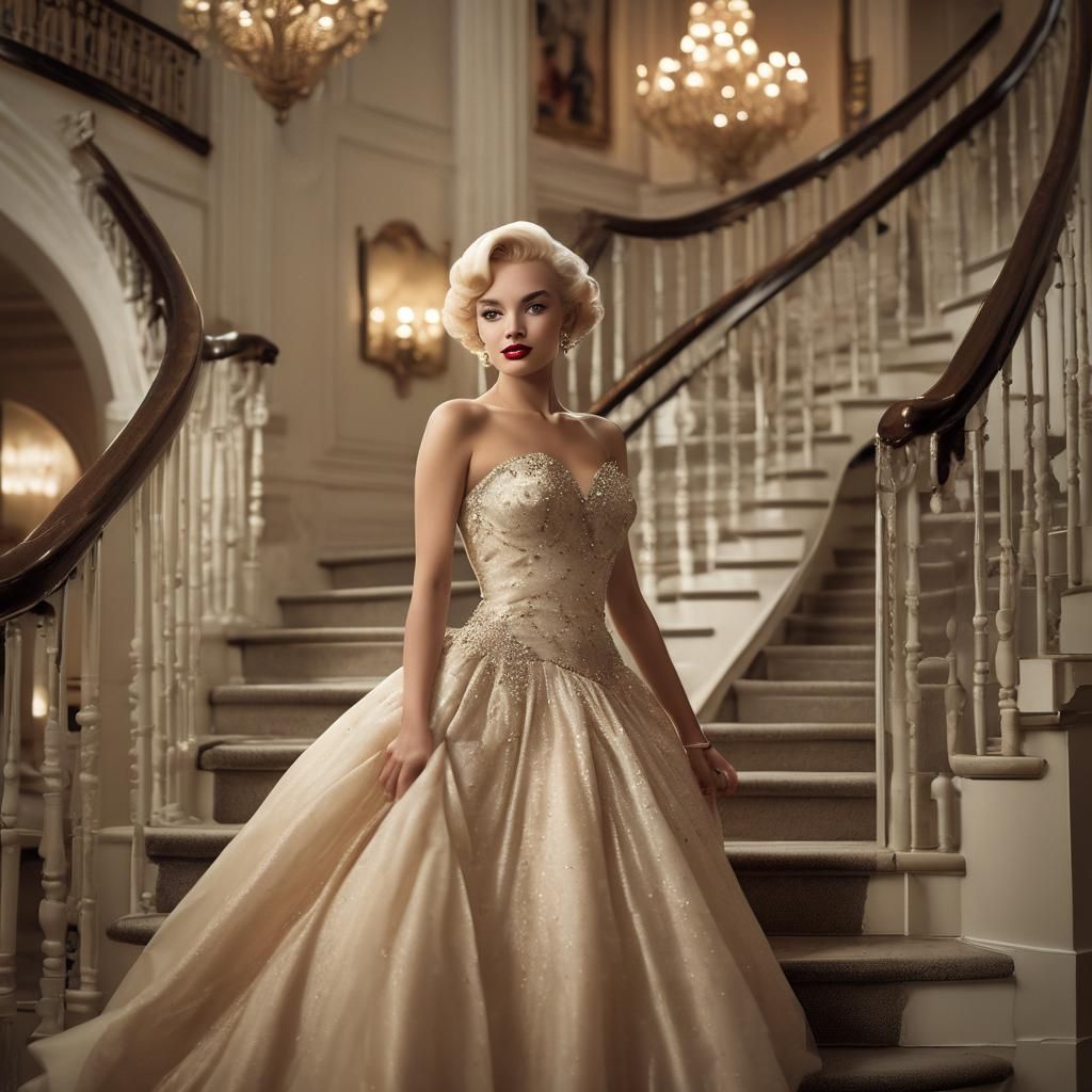 Elegant 1950s Woman in Old Hollywood Glamour Style