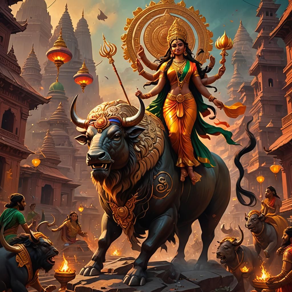 Goddess Durga's Victory: Fantasy Concept Art