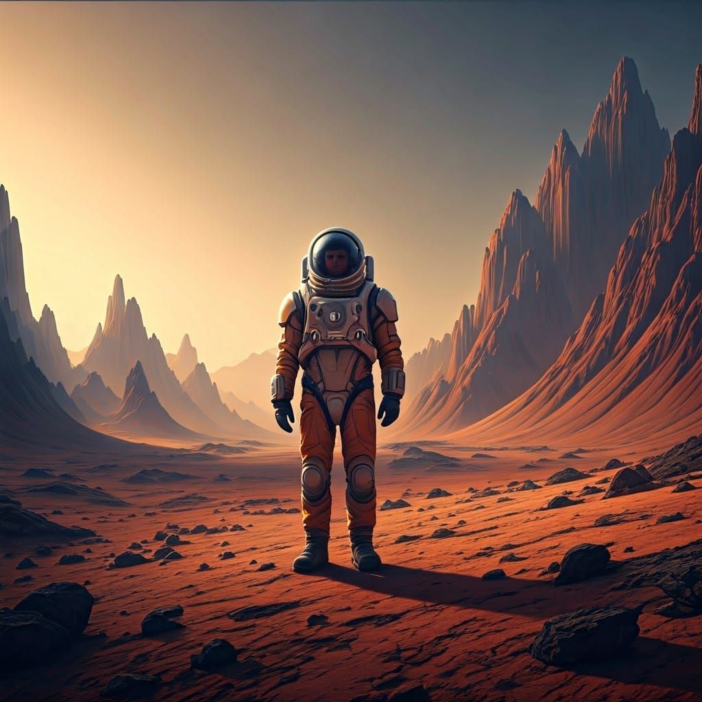Astronauts on Rust-Red Mars in a Futuristic Style