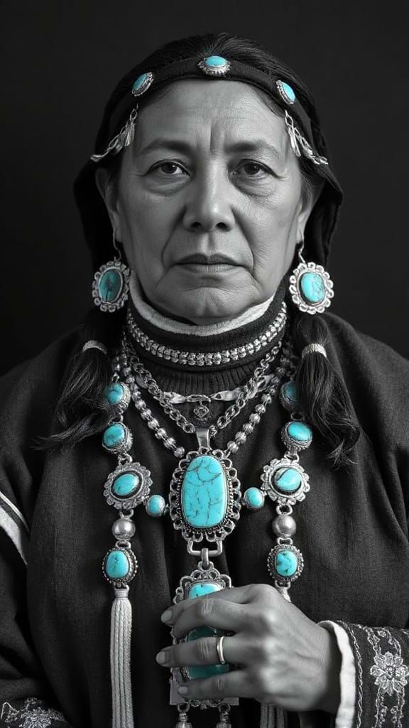 Navajo Tradition: Turquoise Jewelry in Black and White