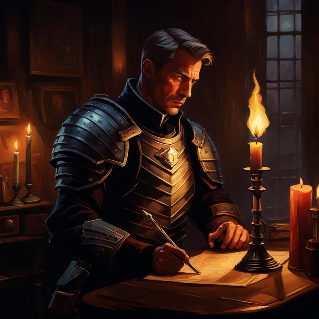 Sergeant in Candlelight: Oil Painting Concept Art