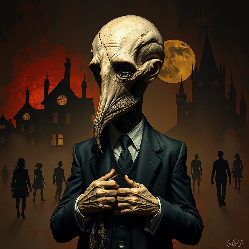 Distorted Tubehead Man in Art Nouveau Style