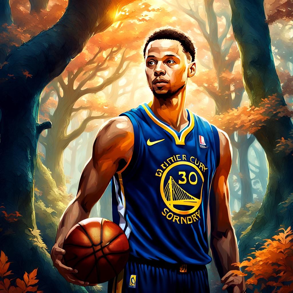 Heroic Basketball Player in Mystical Forest Concept Art