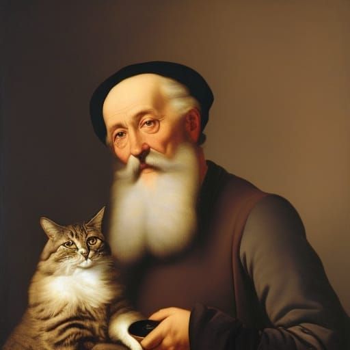 Baroque Style Portrait: Old Man with Cat