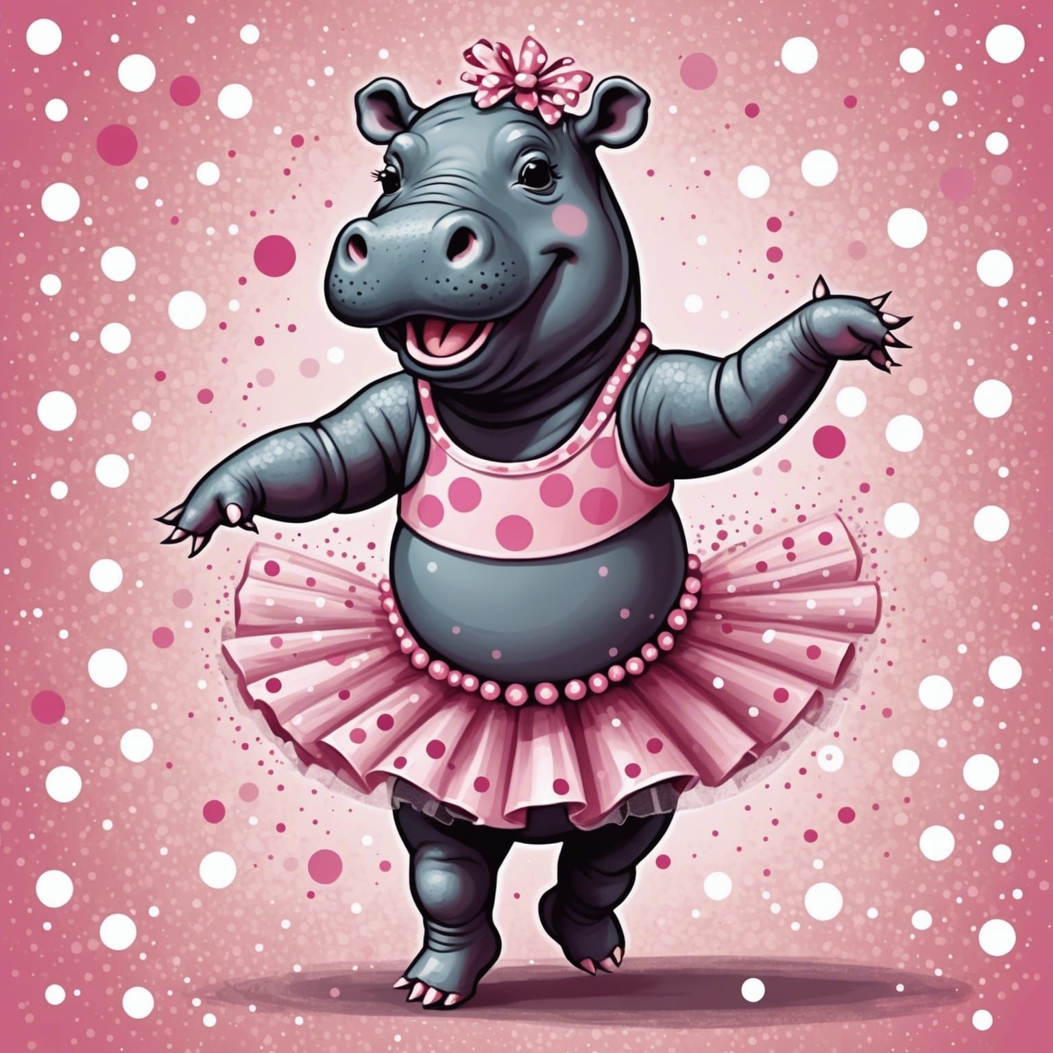 Happy Hippo Ballerina in Abstract Art Style