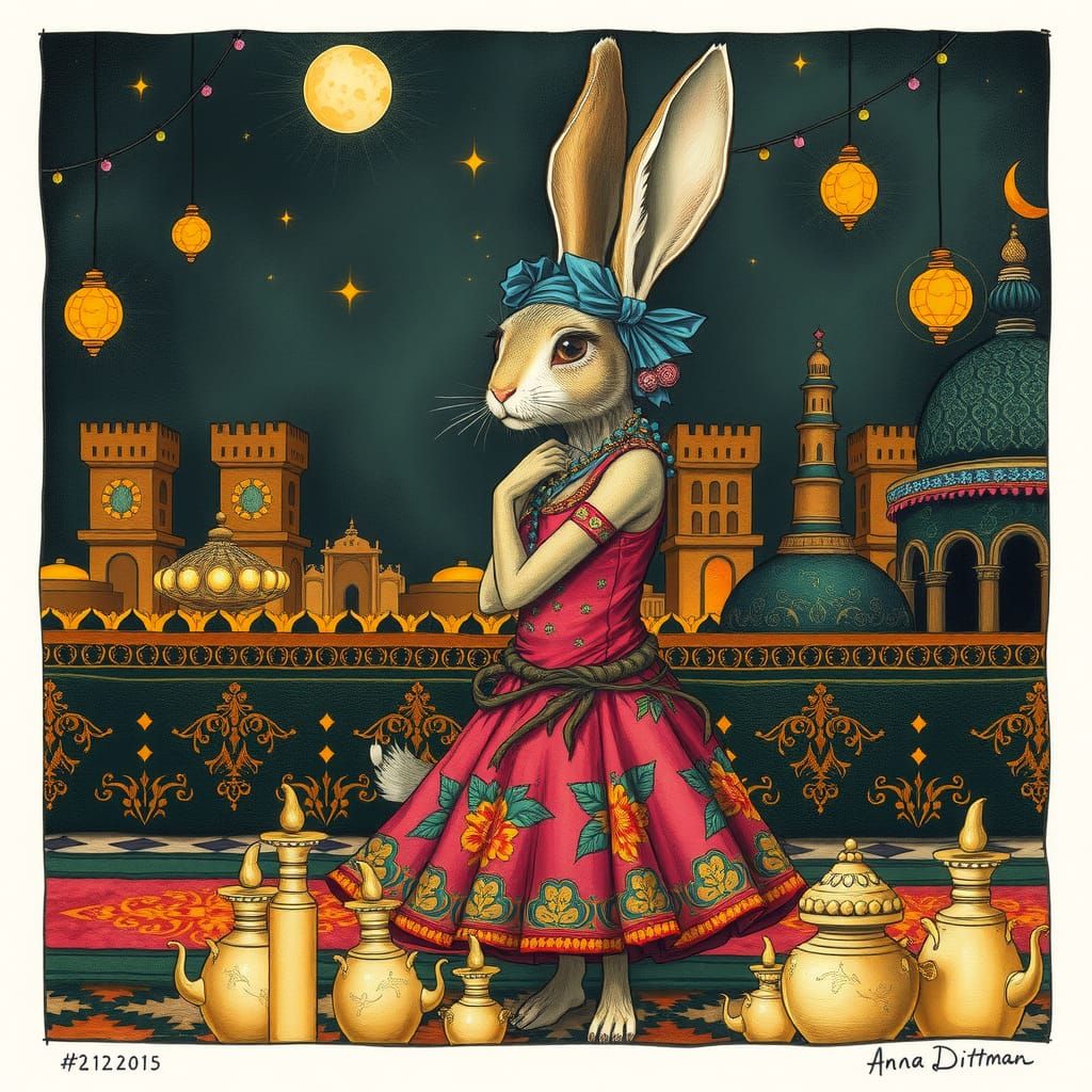 Rabbit Baladi Dancer in Casablanca: Alcohol Ink Art