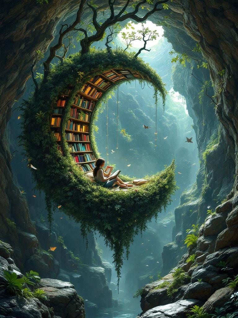 Cosy Floating Cubby in an Eternal Library Under Profoundly L...