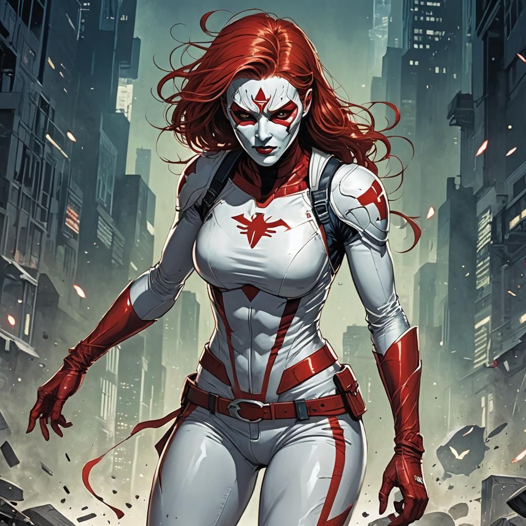 Auburn-Haired Heroine in Comic Book Art Style