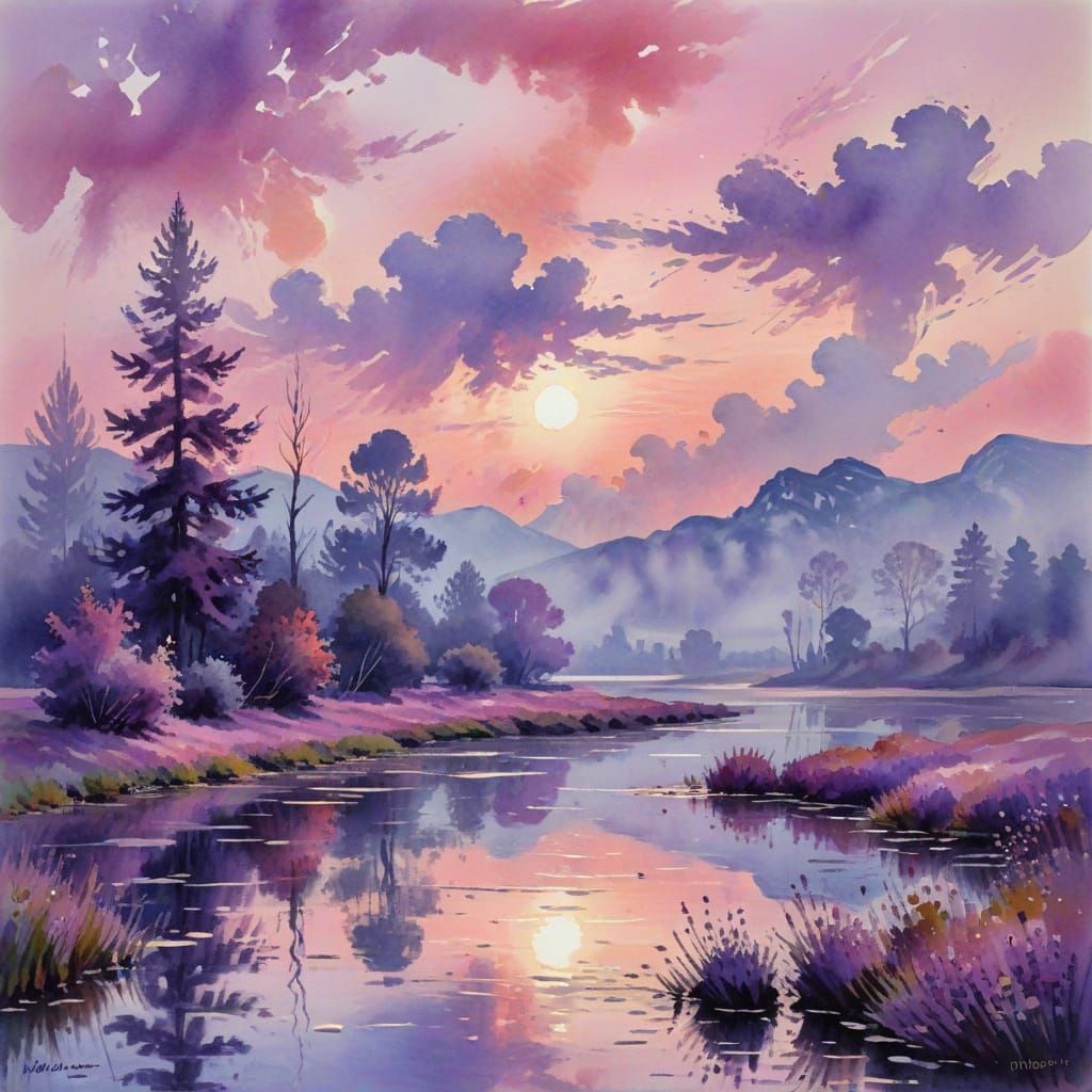 Dreamy Watercolor Landscape in Monet's Style