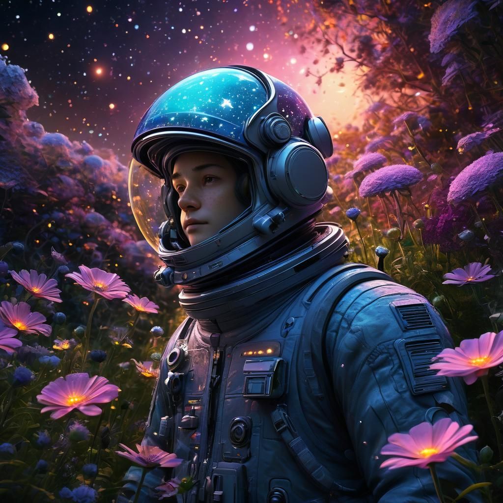 Astronaut in Starry Garden: Spacecore Dreamscape