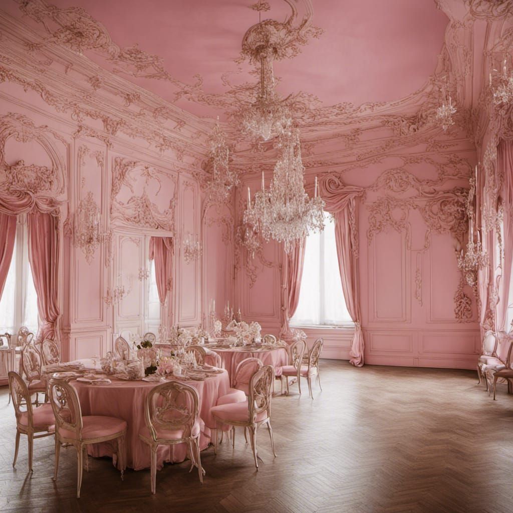 Pink Rococo Ballroom with Chandelier