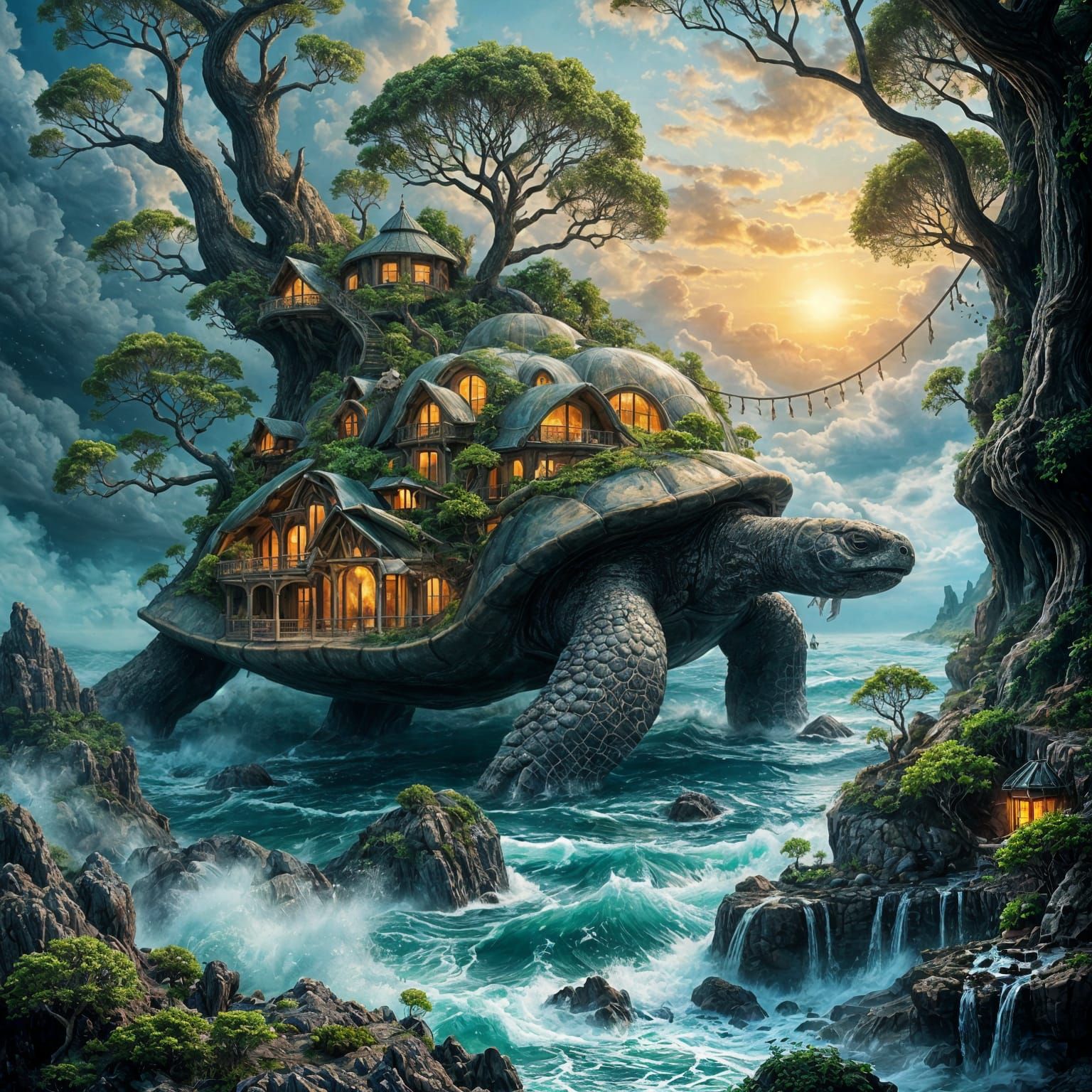 Ancient Tortoise Transformed into Lush Oceanic Paradise