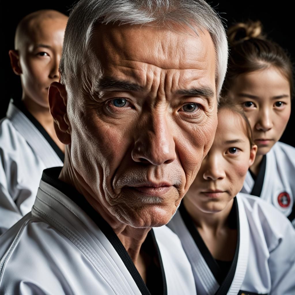 Motivated Taekwondo Students: Inspirational Close-Up Portrai...