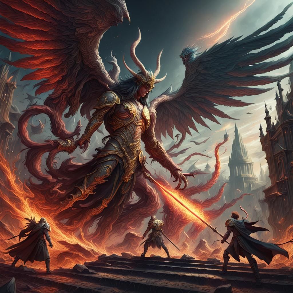 Gabriel and Lucifer Battle in Abstract Illustration
