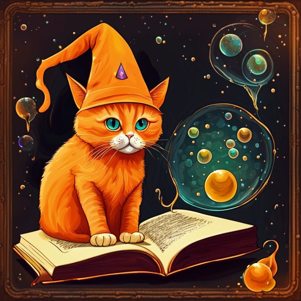 Orange Cat Wizard with Spell Book
