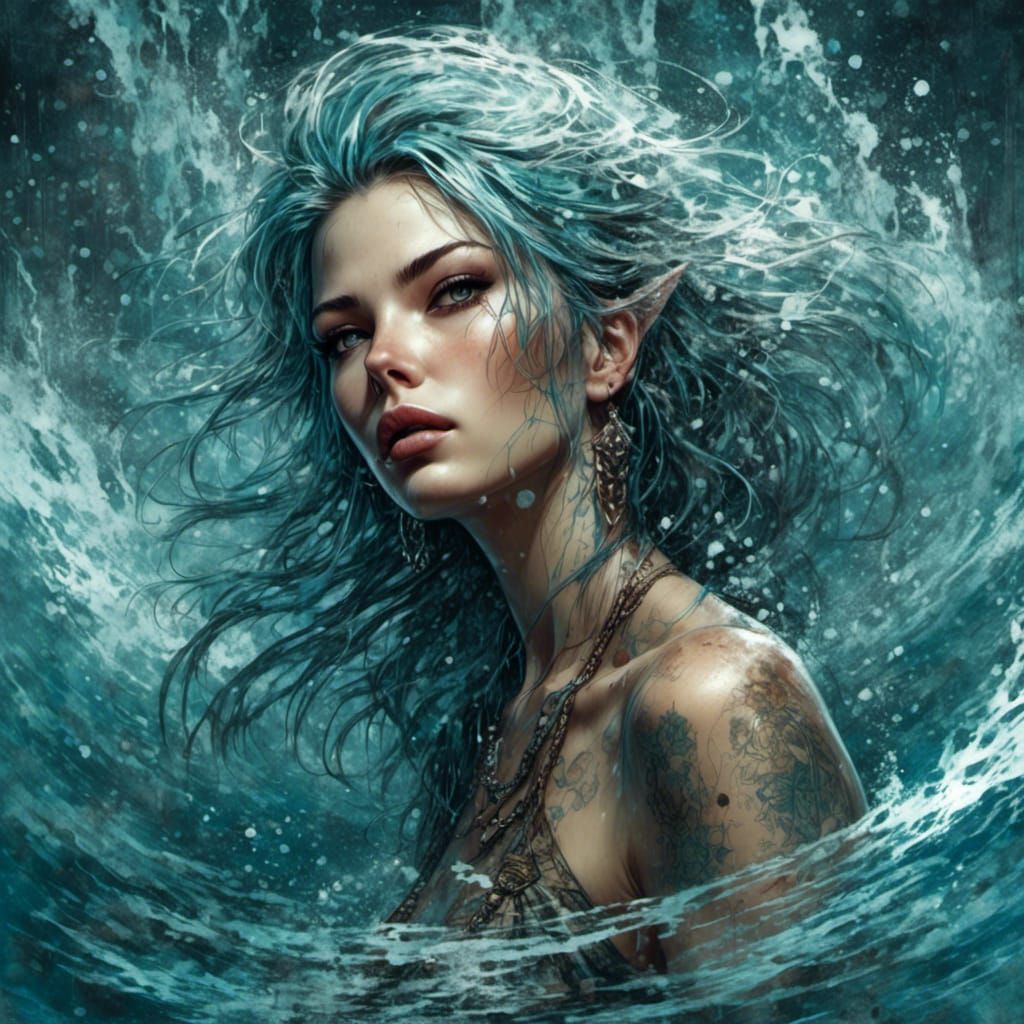 Alluring Aquatic Elf Sorceress in Hyperrealism Style