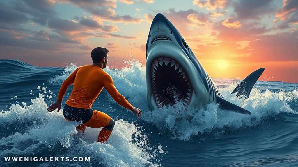 Megalodon Attack: Man Rides Wave in Shock