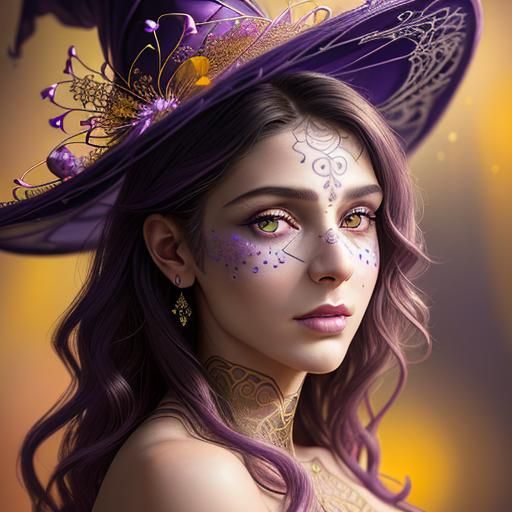 Nymph Witch Portrait in Cubist Mosaic Style