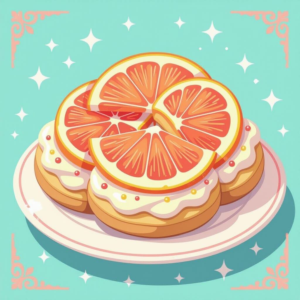 Whimsical Grapefruit Cookie with Citrus Slices in Anime Styl...