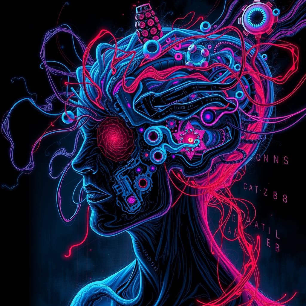 Surreal Mindscape of Swirling, Distorted Thoughts