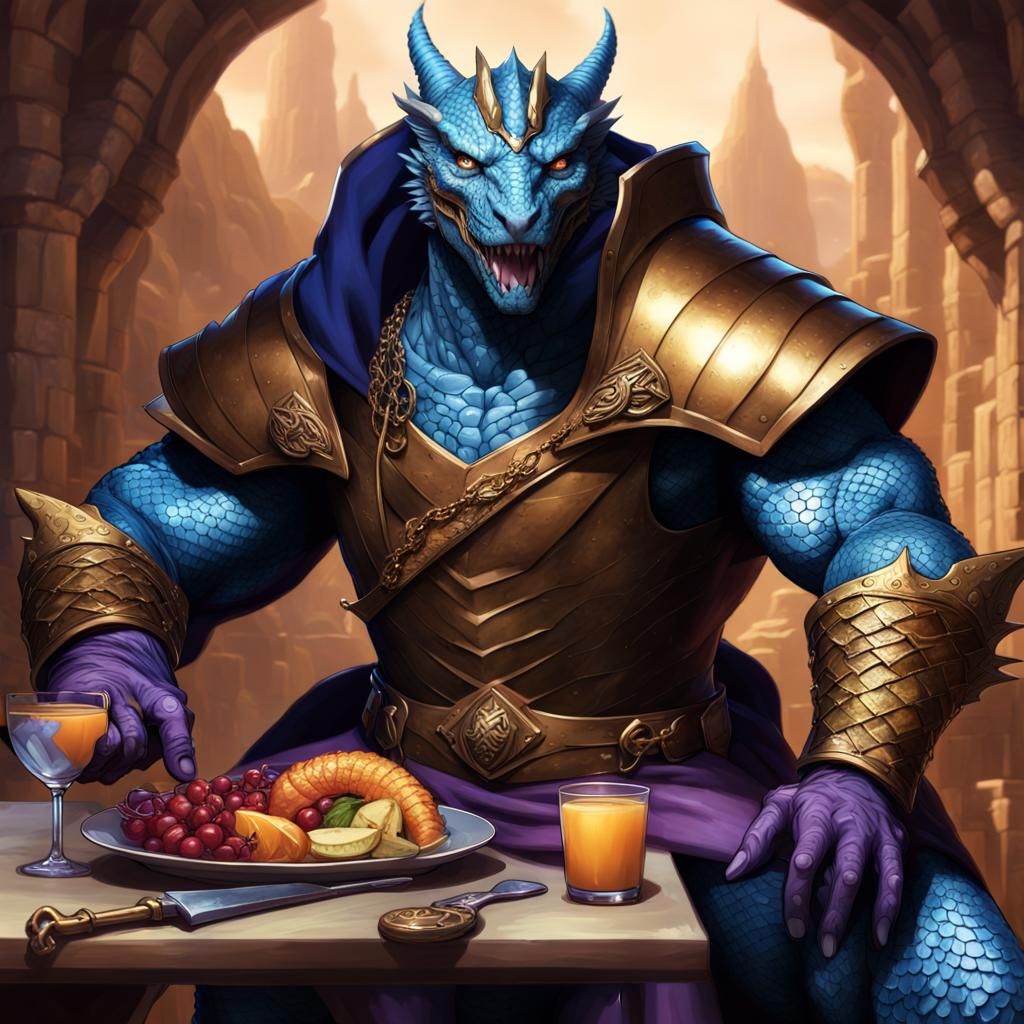 Menacing Dragon-Man Paladin Chef with Gun Arm